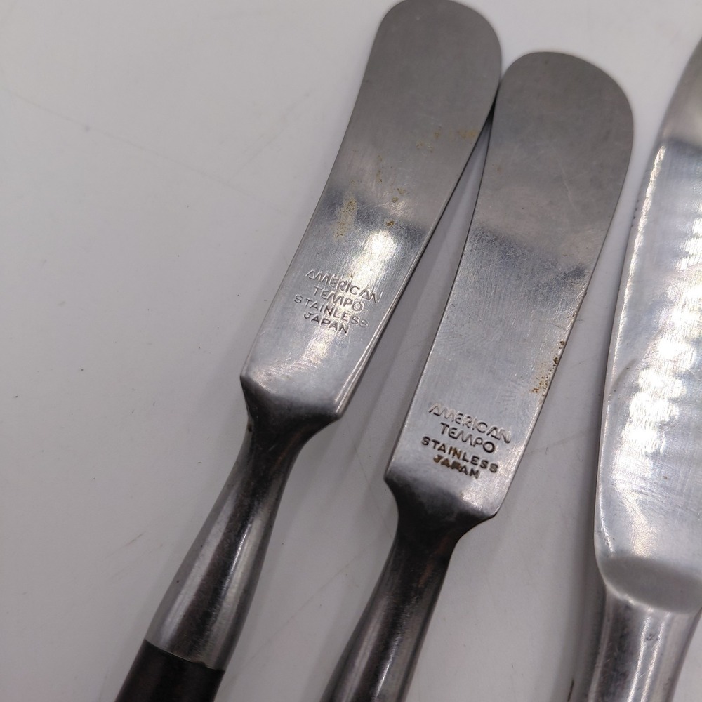 AMERICAN TEMPO 12 Mid Century Modern Stainless Flatware Faux Wood Japan MCM - Picture 5 of 10